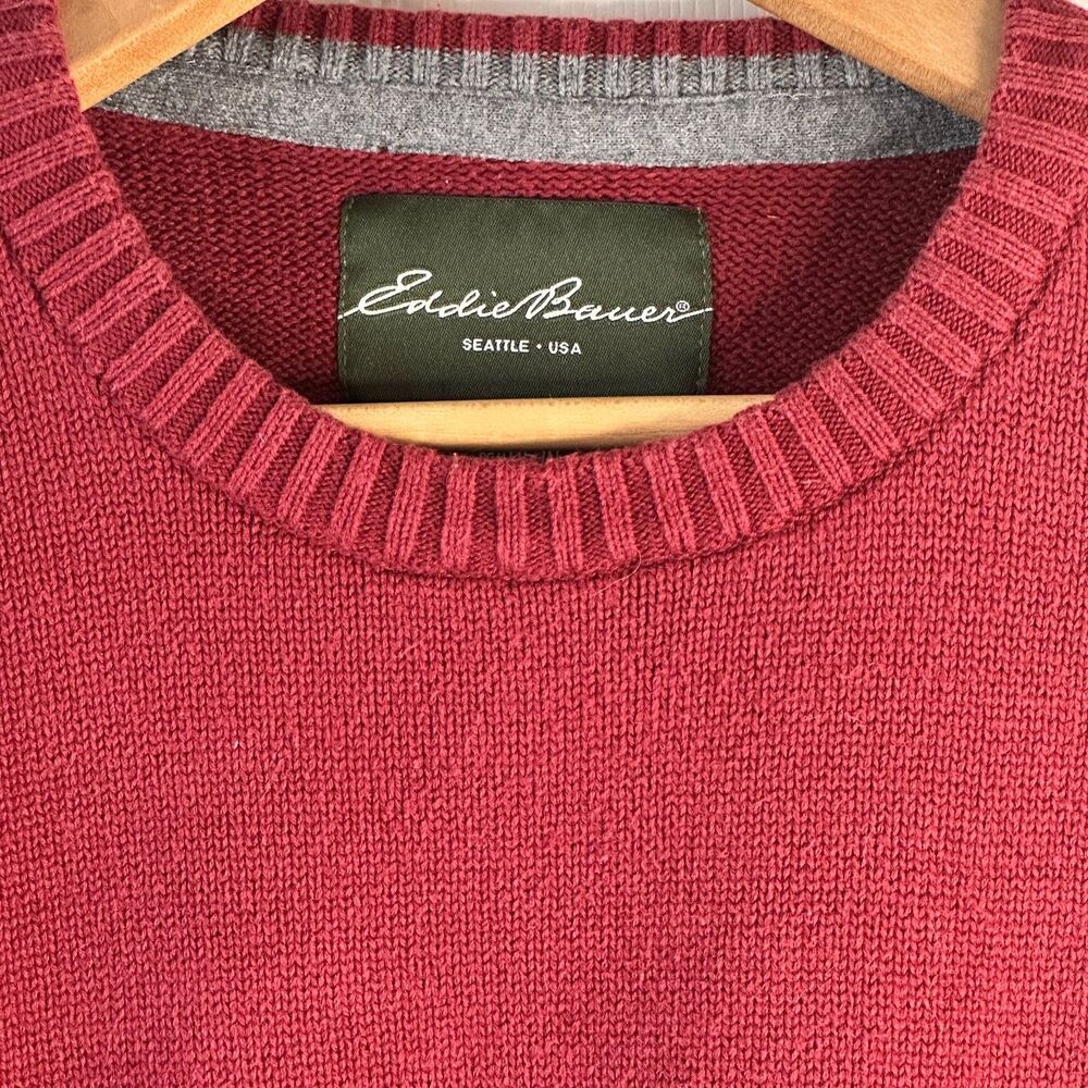 eddie bauer heavyweight red cotton crewneck sweater classic preppy pullover men - Picture 2 of 4